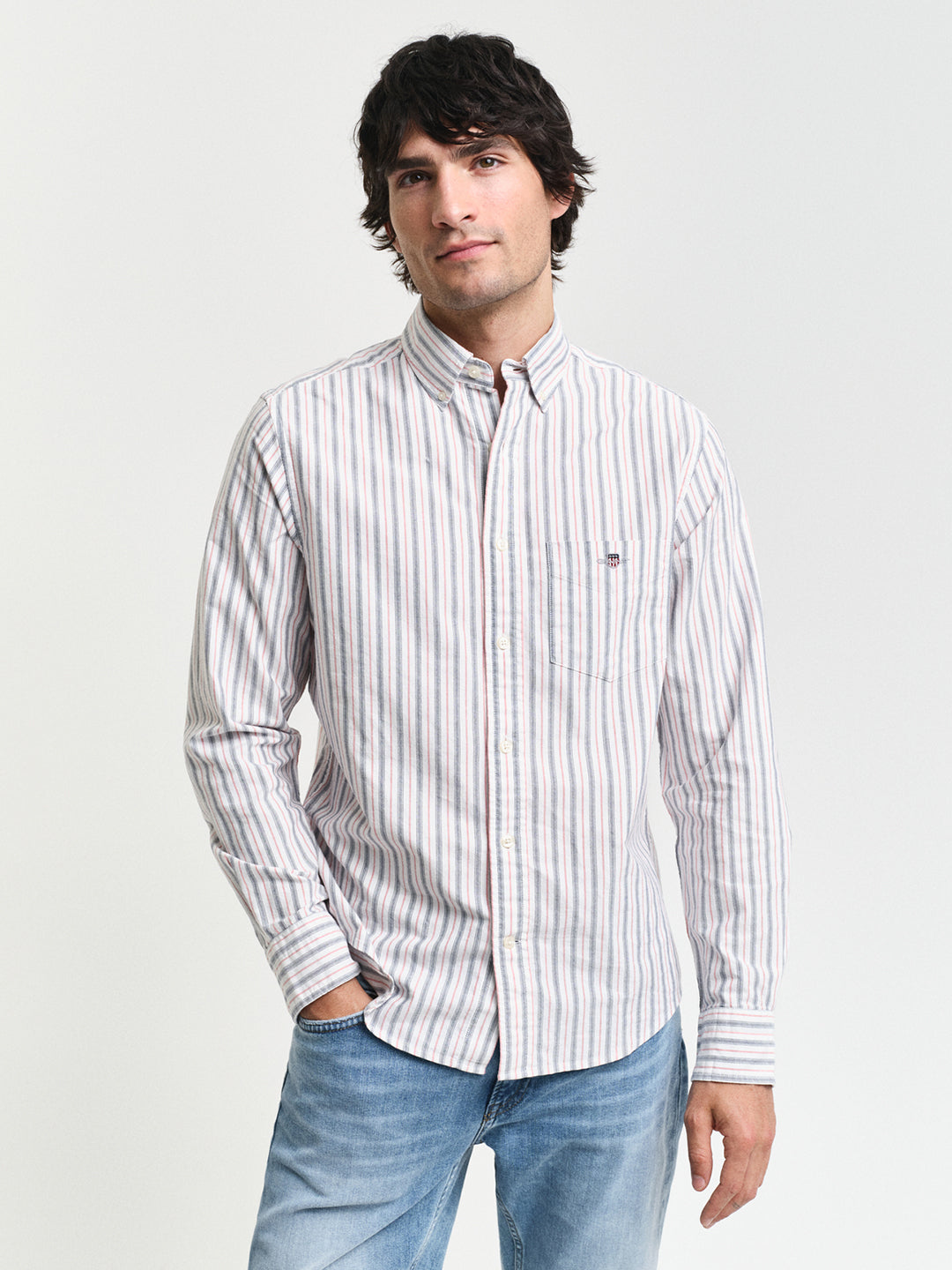 Gant Men White Striped Button-Down Collar Full Sleeves Shirt