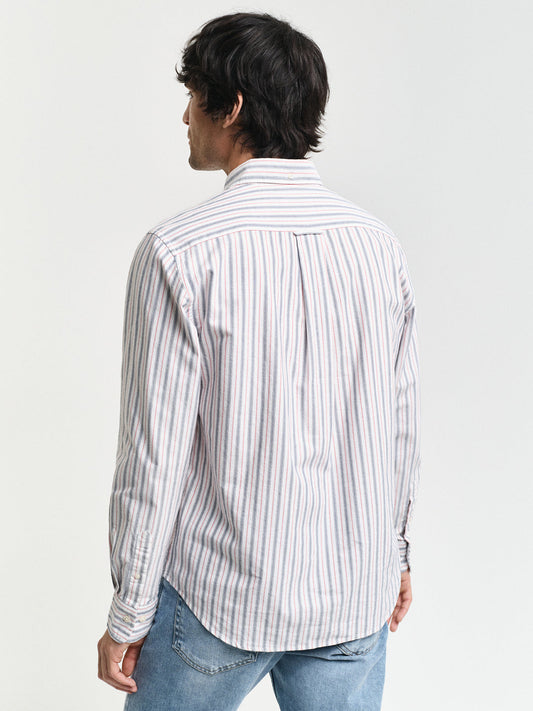 Gant Men White Striped Button-Down Collar Full Sleeves Shirt