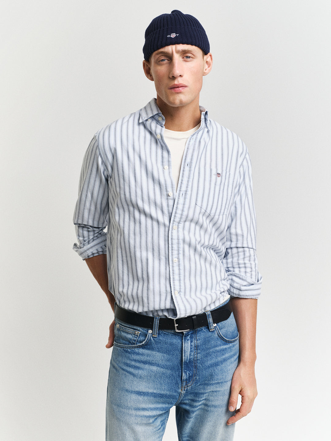 Gant Men Blue Striped Button-Down Collar Full Sleeves Shirt