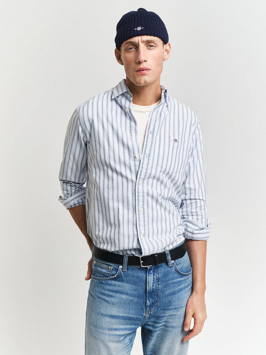 Gant Men Blue Striped Button-Down Collar Full Sleeves Shirt