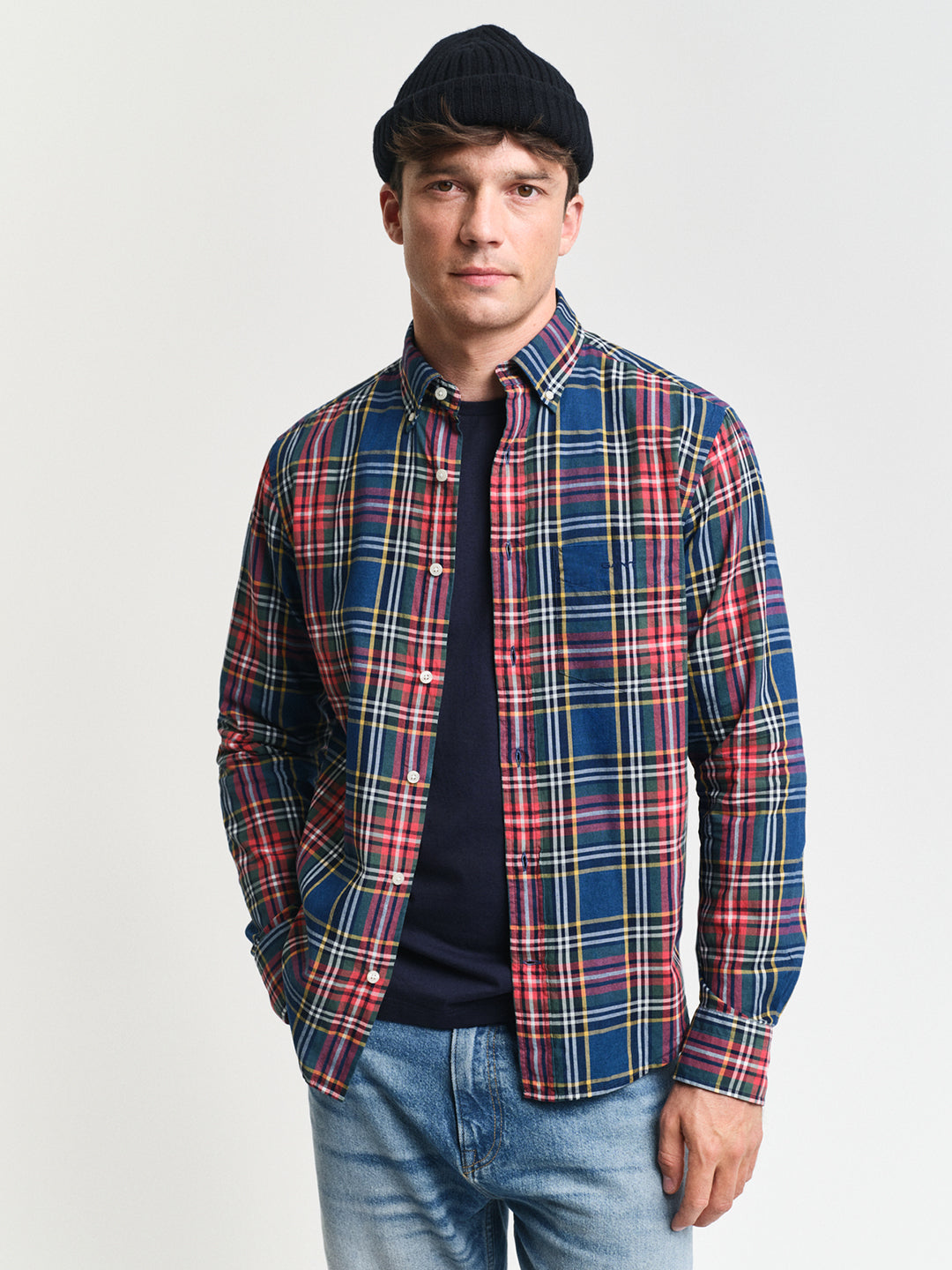 Gant Men Blue Checked Button-Down Collar Full Sleeves Shirt