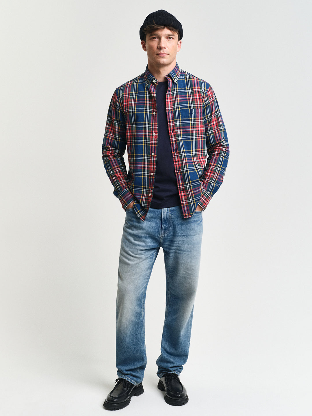 Gant Men Blue Checked Button-Down Collar Full Sleeves Shirt