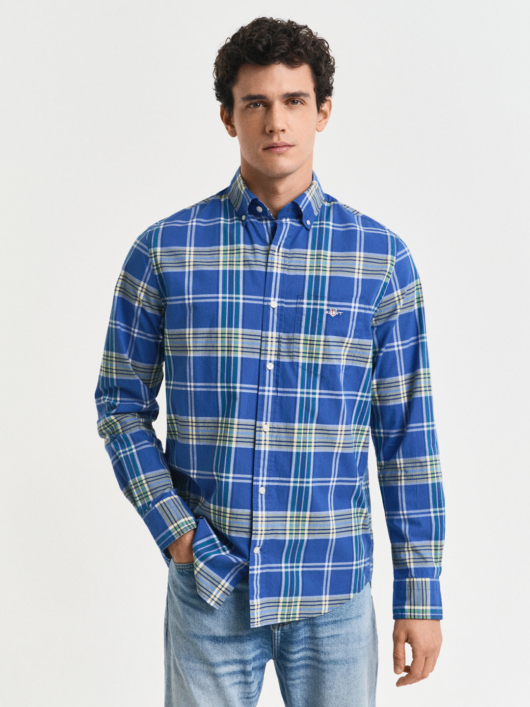 Gant Mens Blue Button Down Collar Full Sleeve Tartan Check Shirt