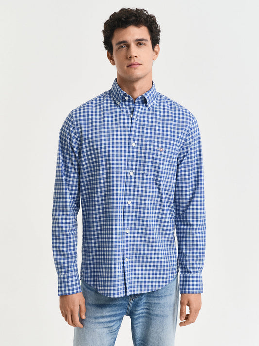 Gant Mens Blue Button Down Collar Full Sleeve Gingham Check Shirt