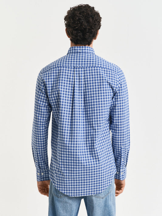 Gant Mens Blue Button Down Collar Full Sleeve Gingham Check Shirt