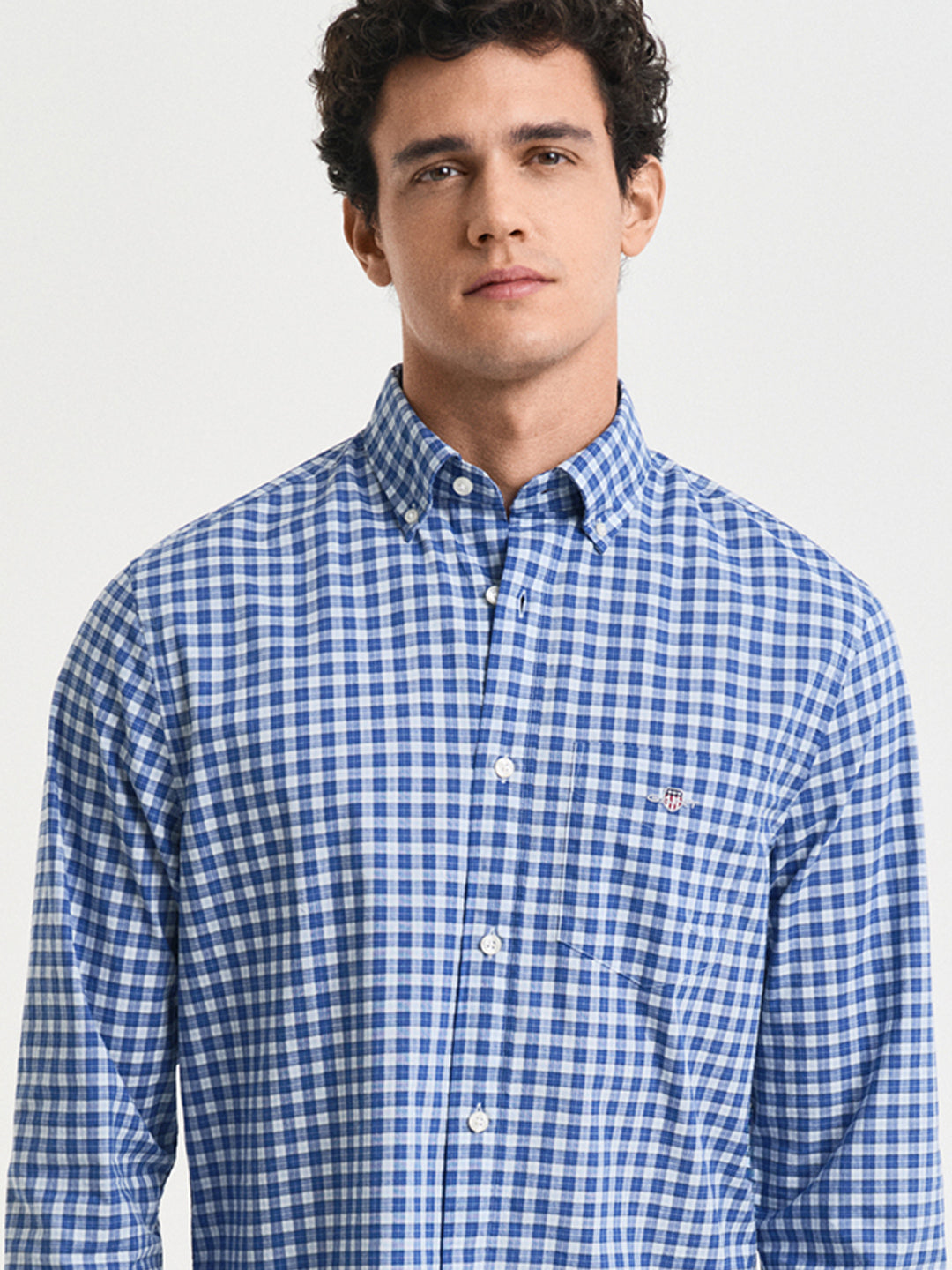 Gant Mens Blue Button Down Collar Full Sleeve Gingham Check Shirt