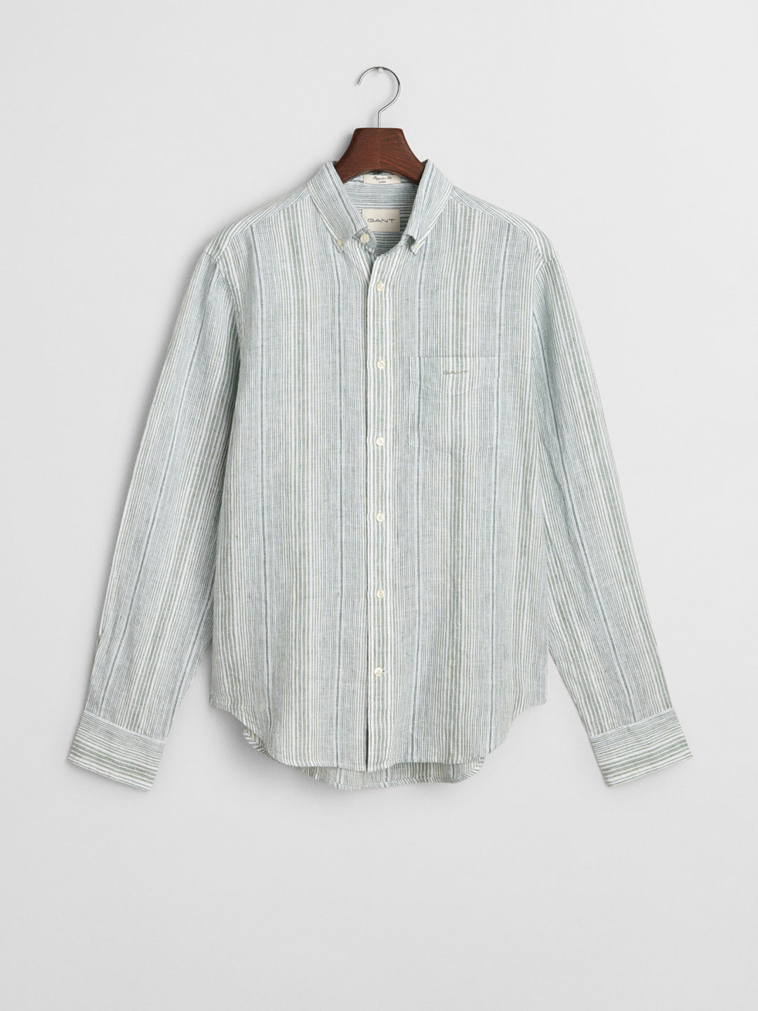 Gant Men Green Regular Fit Striped Linen Shirt