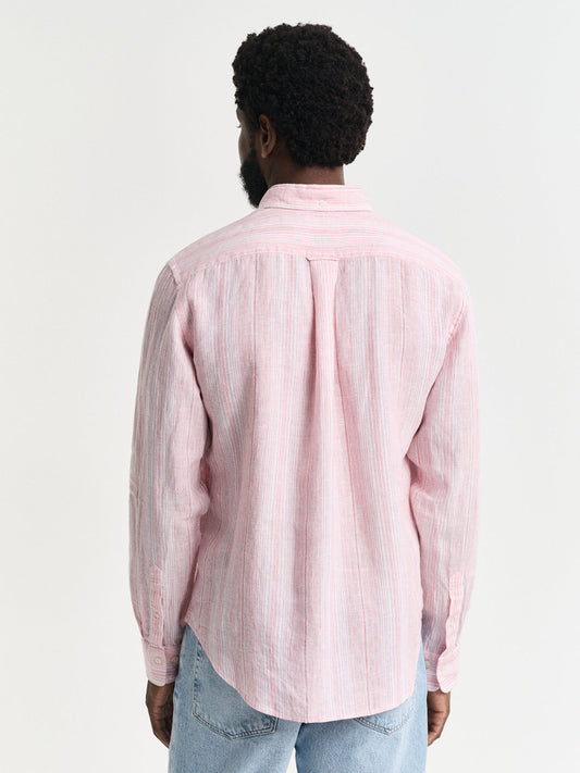 Gant Men Pink Regular Fit Striped Linen Shirt