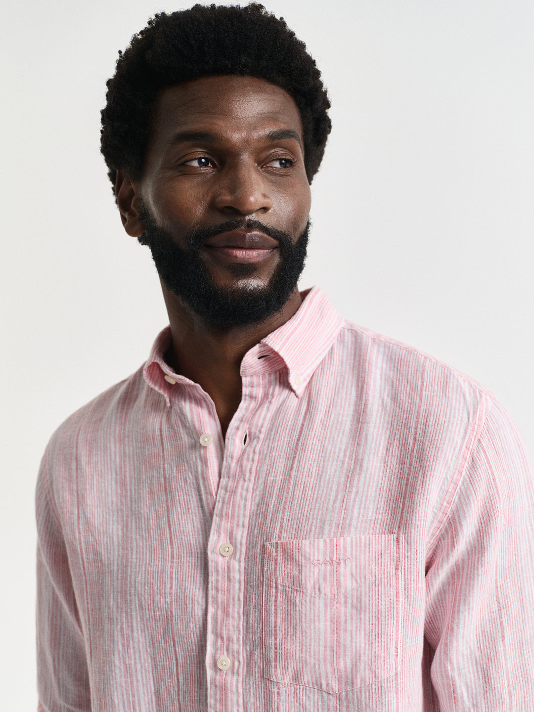 Gant Men Pink Regular Fit Striped Linen Shirt