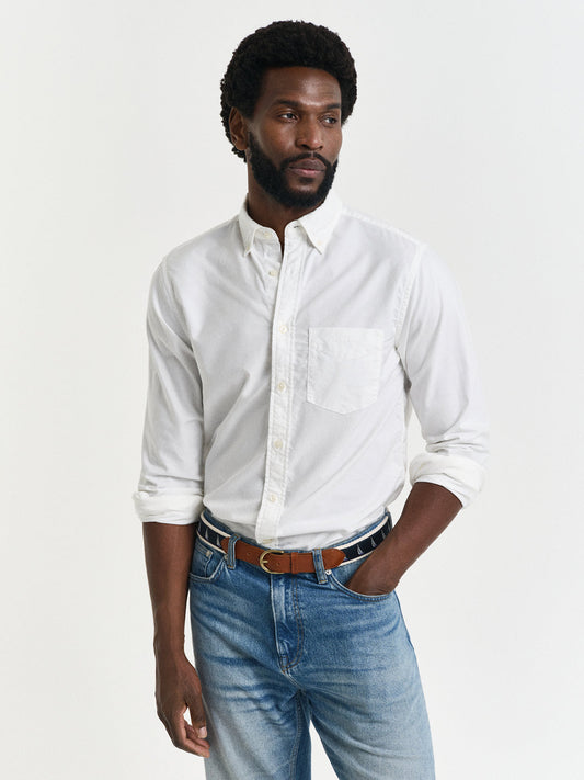 Gant Men White Button-Down Collar Full Sleeves Shirt