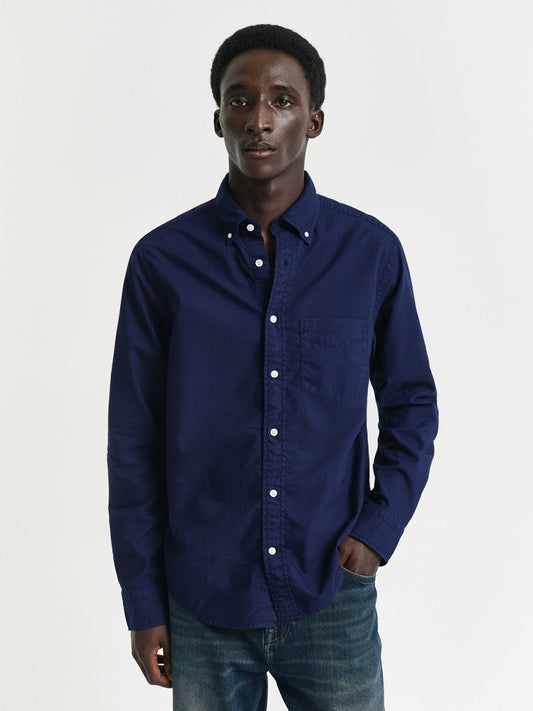 Gant Men Blue Solid Button-Down Collar Full Sleeves Shirt