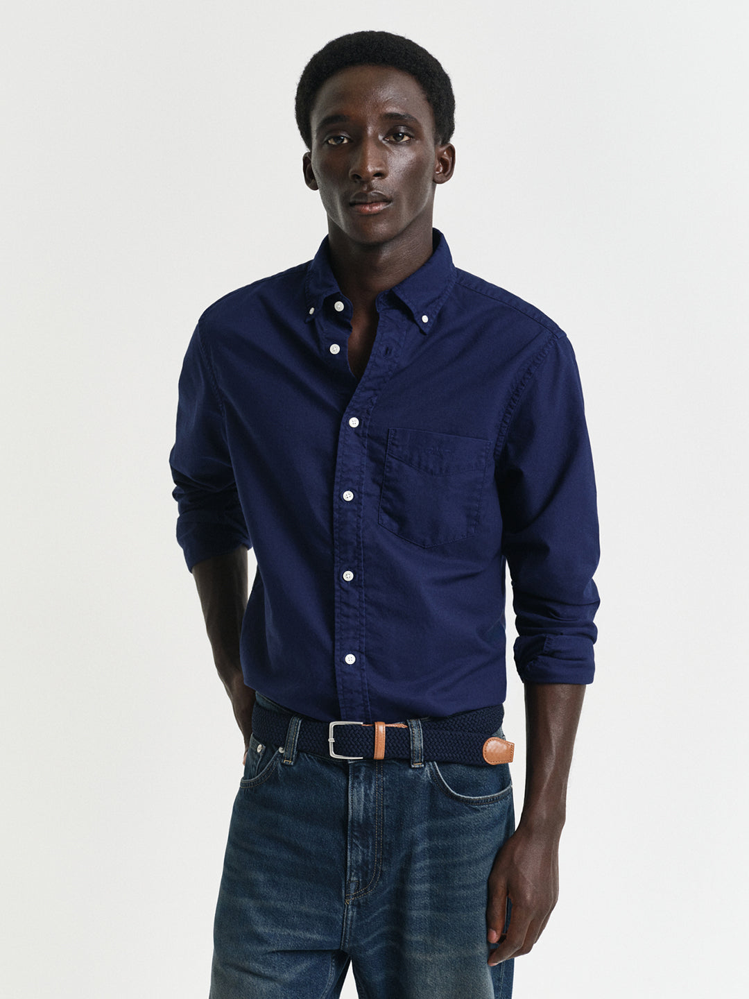 Gant Men Blue Solid Button-Down Collar Full Sleeves Shirt