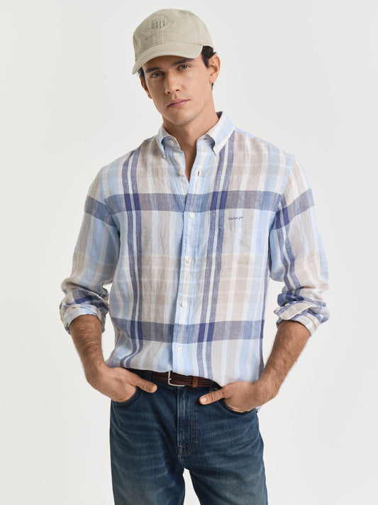 Gant Men Multi Regular Fit Checked Linen Shirt