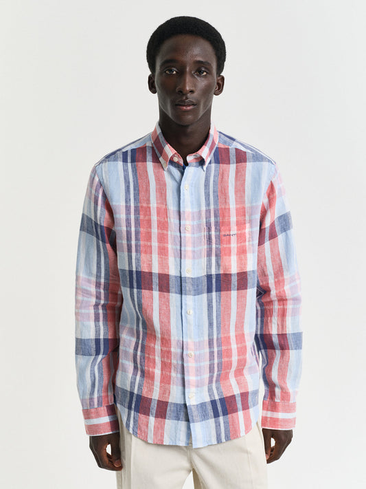 Gant Men Red Regular Fit Checked Linen Shirt