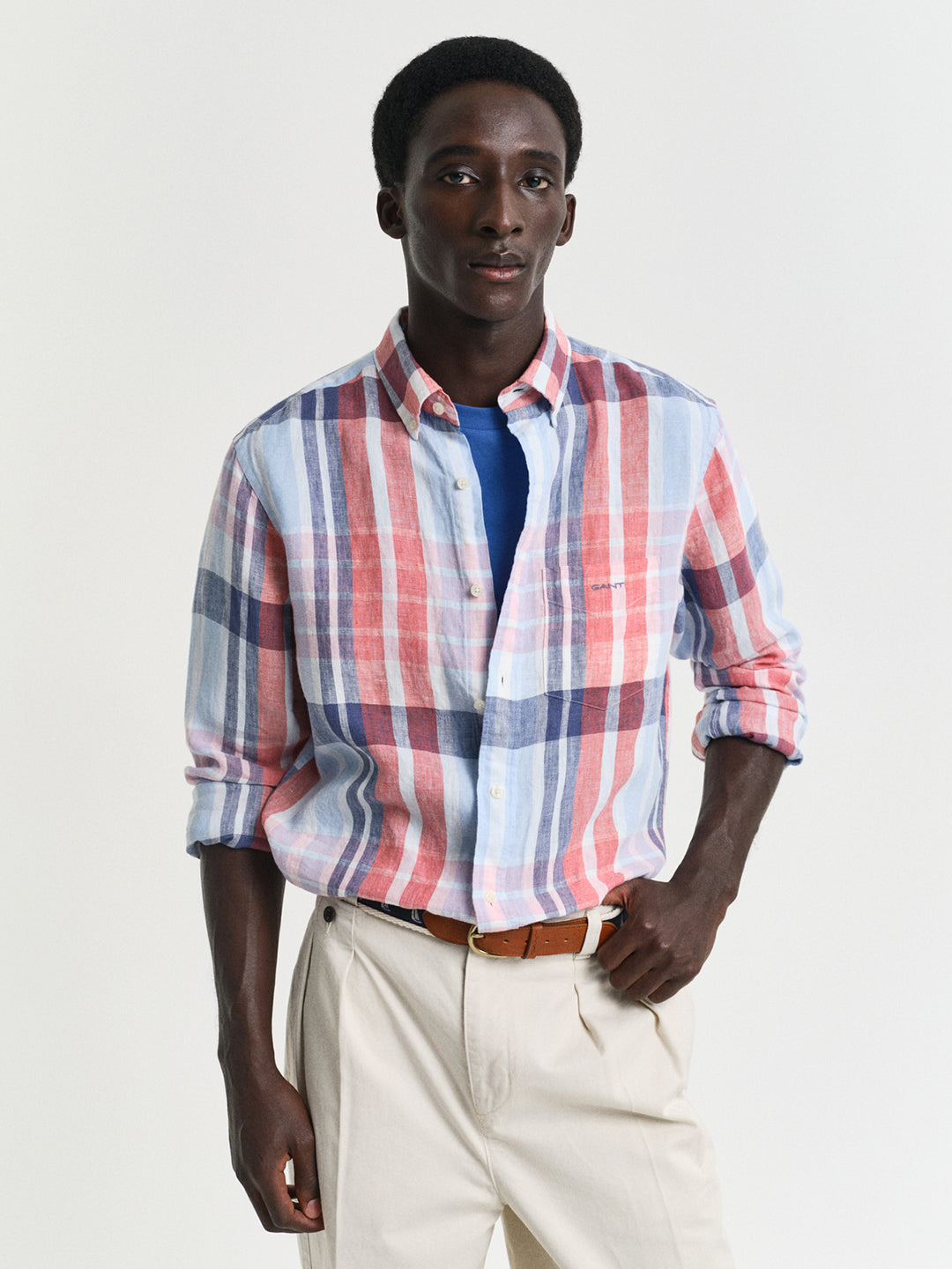 Gant Men Red Regular Fit Checked Linen Shirt