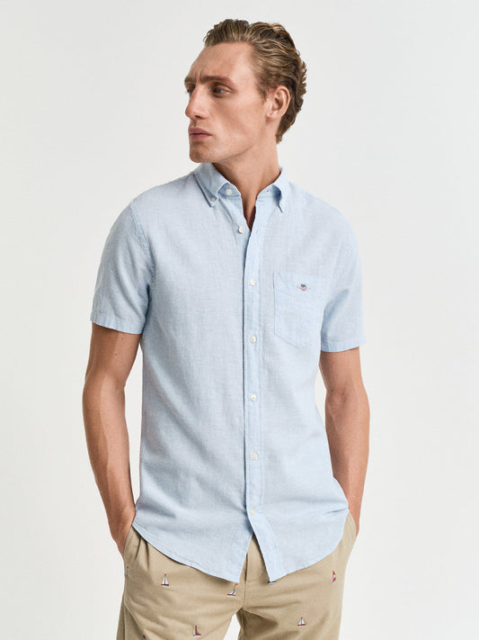 Gant Men Blue Solid Button-Down Collar Short Sleeves Shirt