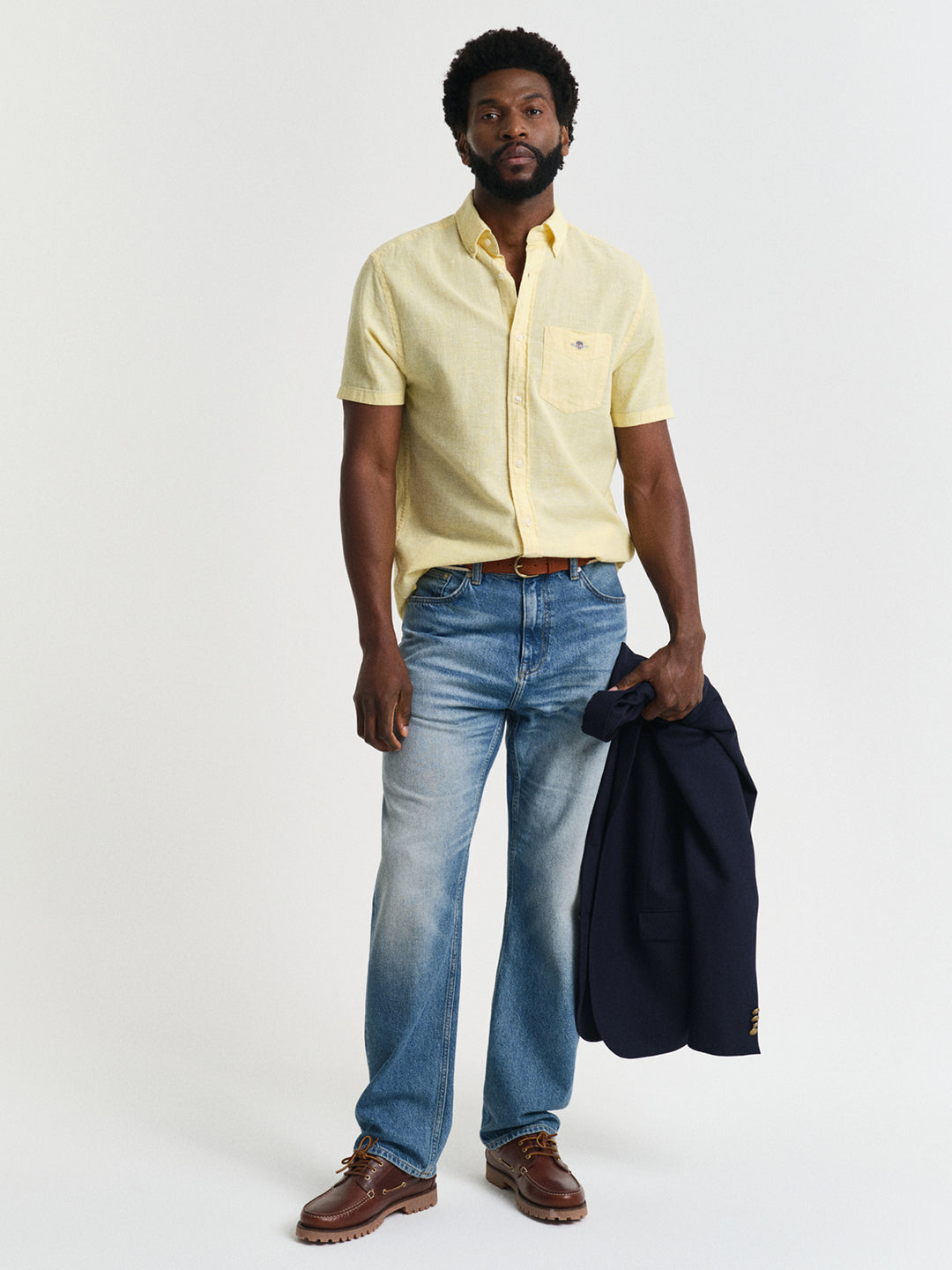 Gant Men Yellow Solid Button-Down Collar Short Sleeves Shirt