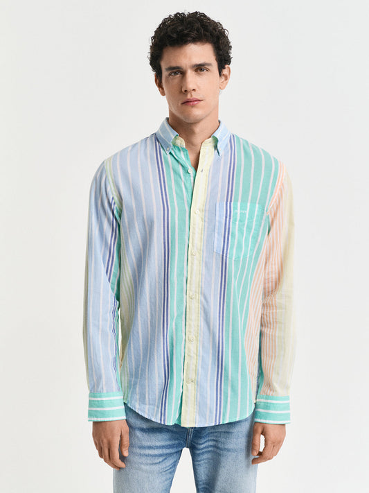 Gant Mens Multicolor Button Down Collar Full Sleeve Vertical Stripes Shirt