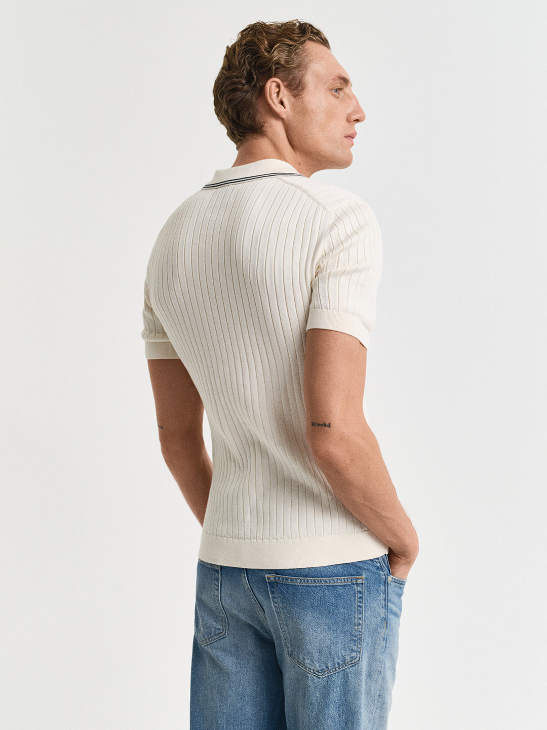 Gant Men Cream Polo Collar Short Sleeves Tshirt