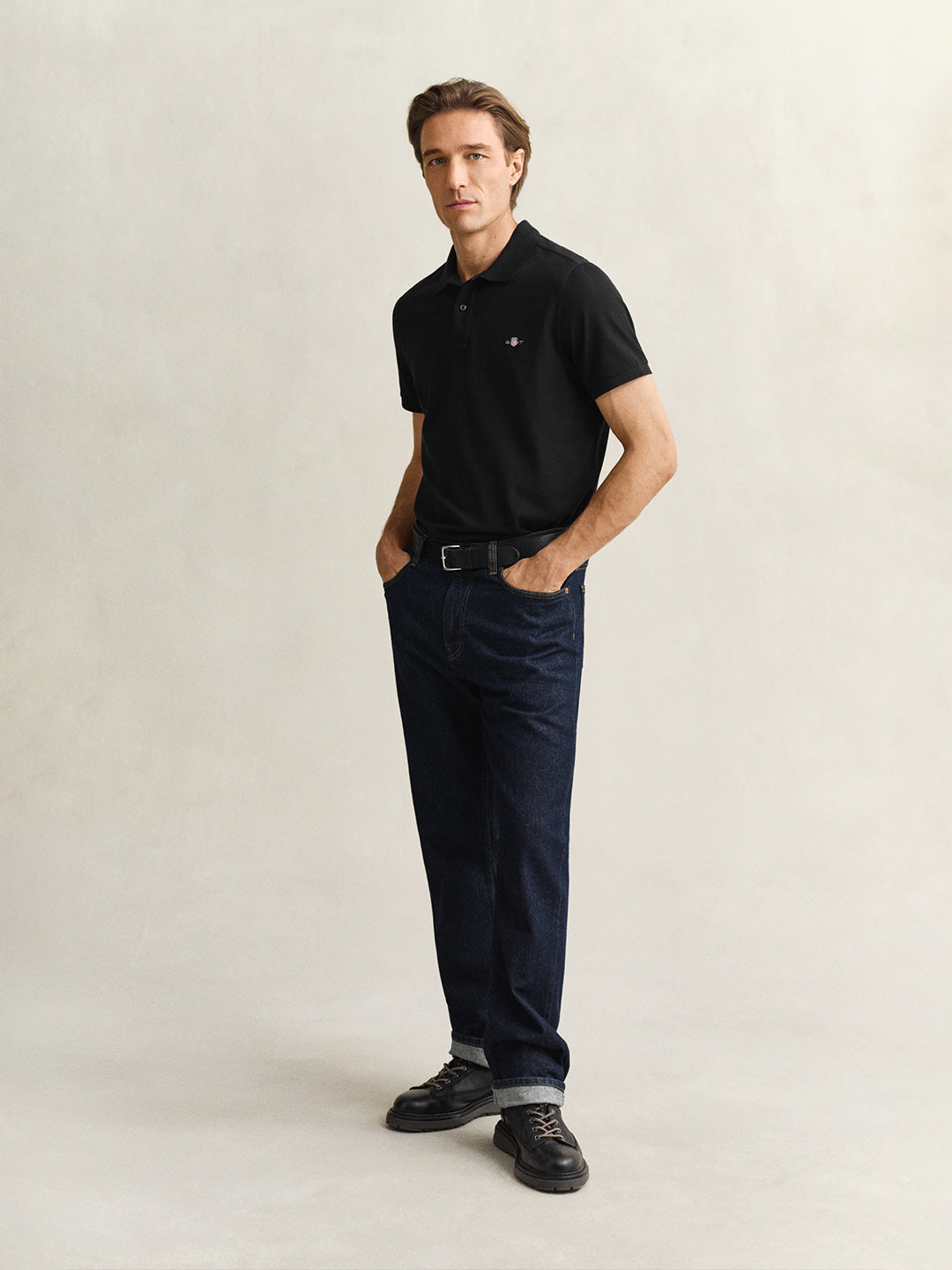 Gant Men Black Solid Regular Fit Shield Pique Polo T-Shirt