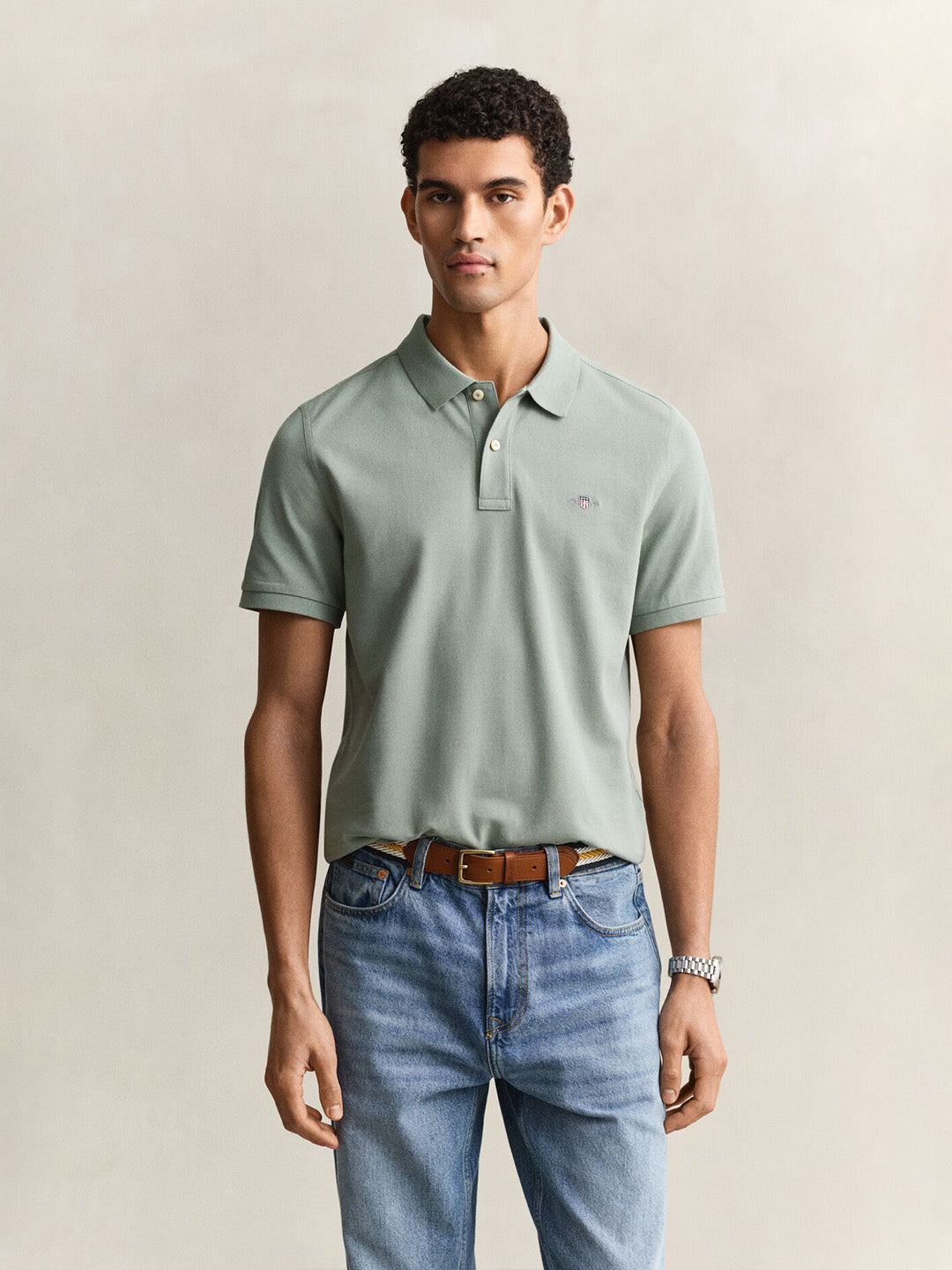 GANT Men Grey Regular Fit Pique Polo T-Shirt