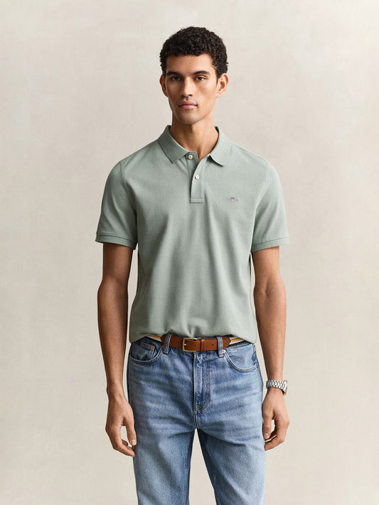GANT Men Grey Regular Fit Pique Polo T-Shirt