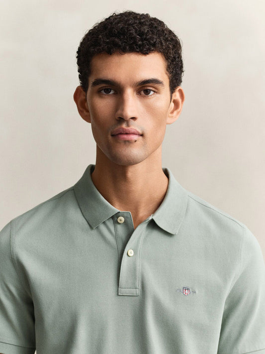 GANT Men Grey Regular Fit Pique Polo T-Shirt