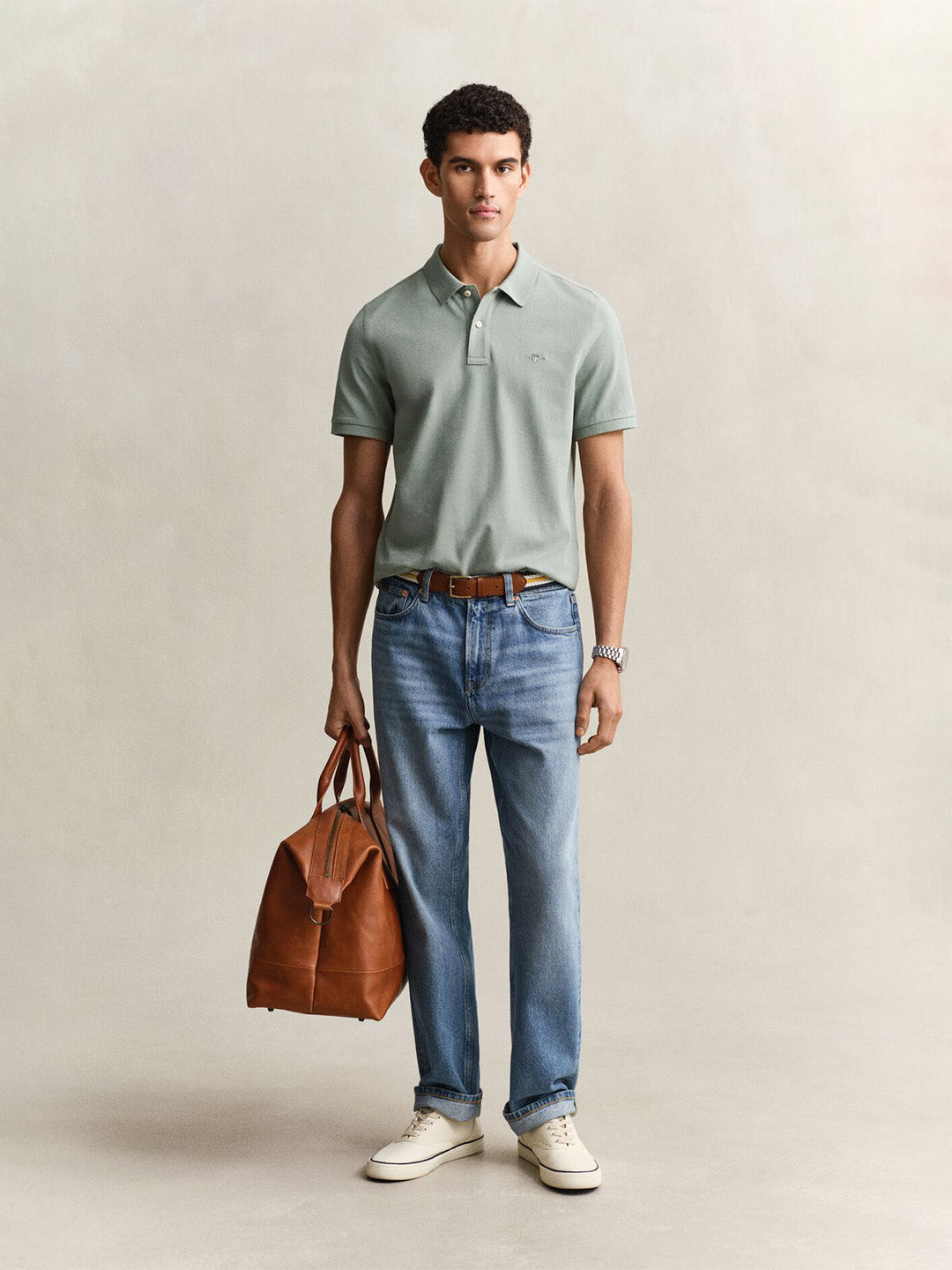 GANT Men Grey Regular Fit Pique Polo T-Shirt