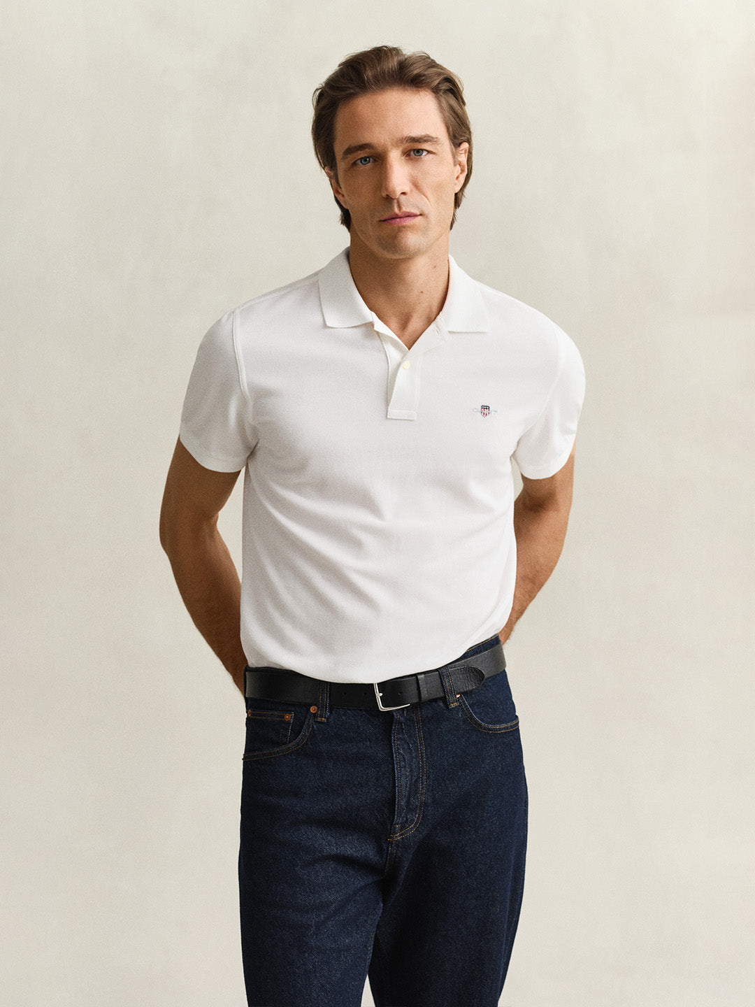 Gant Men White Solid Regular Fit Shield Pique Polo T-Shirt