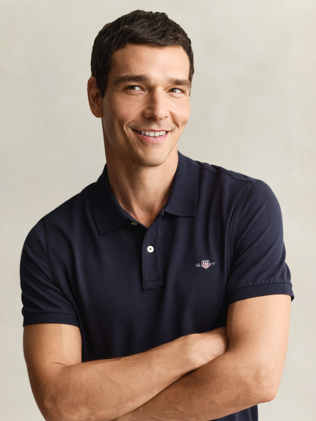 Gant Men Navy Blue Solid Regular Fit Polo T-Shirt