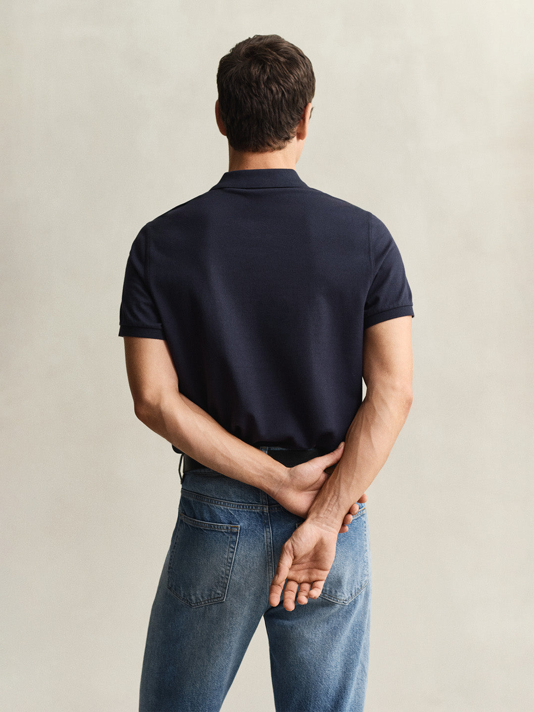 Gant Men Navy Blue Solid Regular Fit Polo T-Shirt
