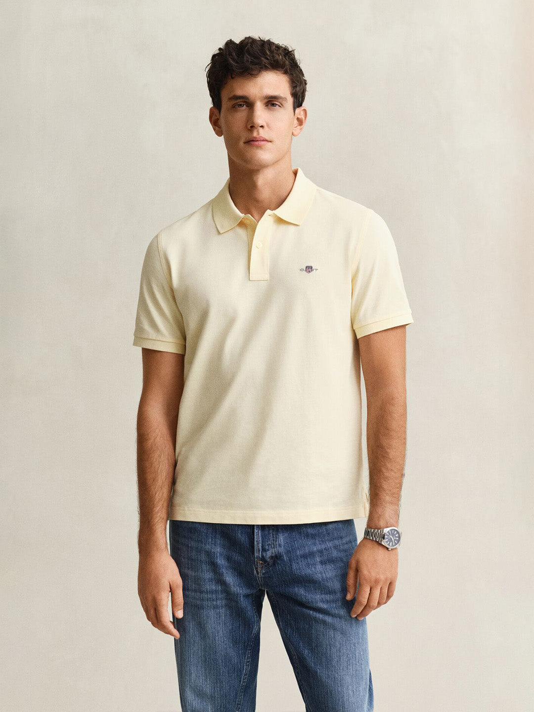 GANT Men Yellow Regular Fit Pique Polo T-Shirt