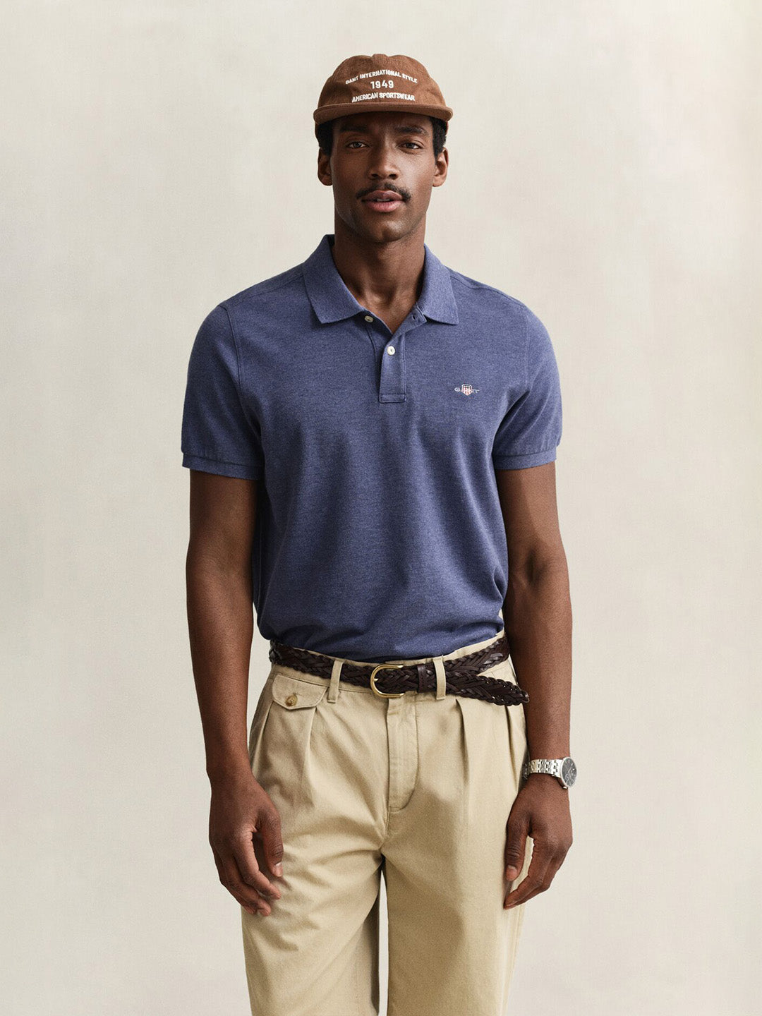 GANT Men Navy Blue Regular Fit Pique Polo T-Shirt