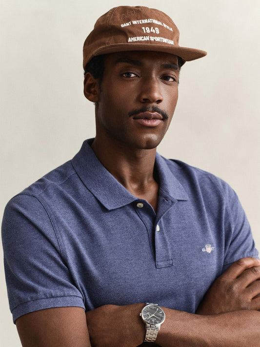 GANT Men Navy Blue Regular Fit Pique Polo T-Shirt