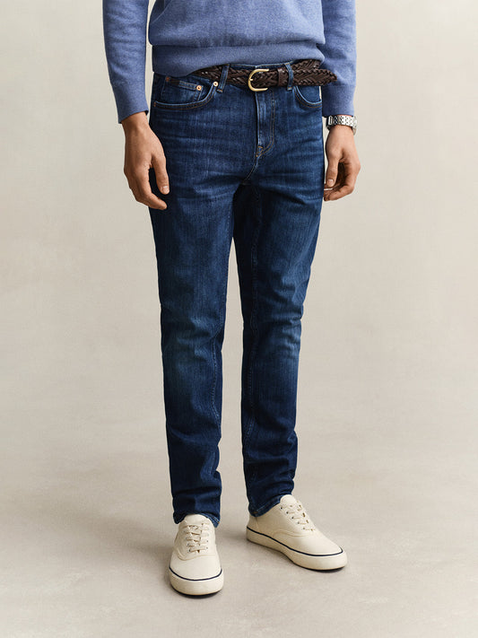 Gant Men Navy Blue Solid Stretchable Slim Fit Jeans