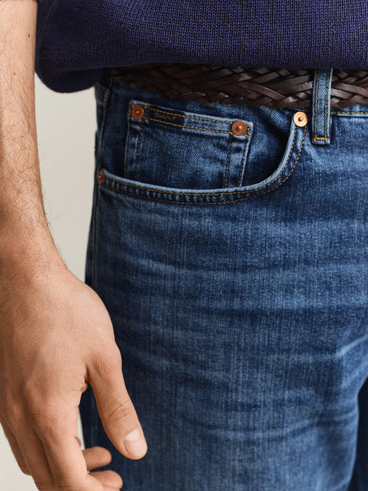 Gant Men Navy Blue Solid Stretchable Slim Fit Jeans