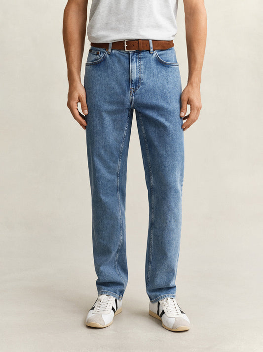 Gant Men Blue Solid Stretchable Regular Fit Jeans