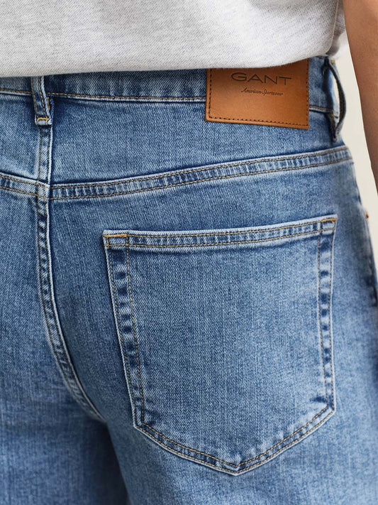 Gant Men Blue Solid Stretchable Regular Fit Jeans