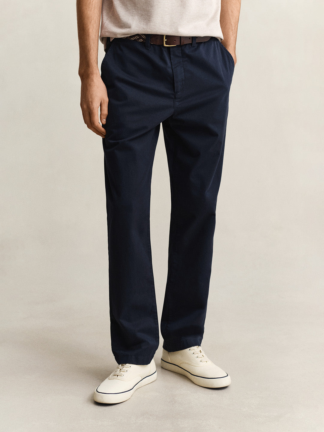 GANT Men Navy Blue Regular Fit Classic Chinoss Trouser
