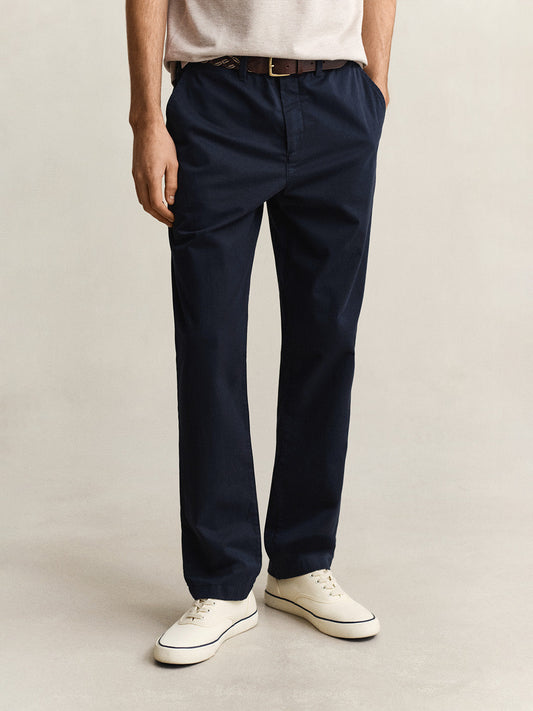 GANT Men Navy Blue Regular Fit Classic Chinoss Trouser