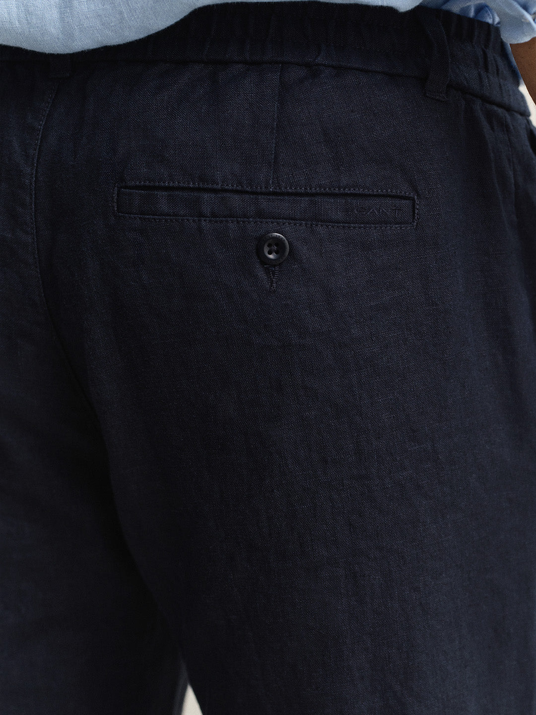 Gant Men Navy Blue Solid Regular Fit Pure Linen Trouser