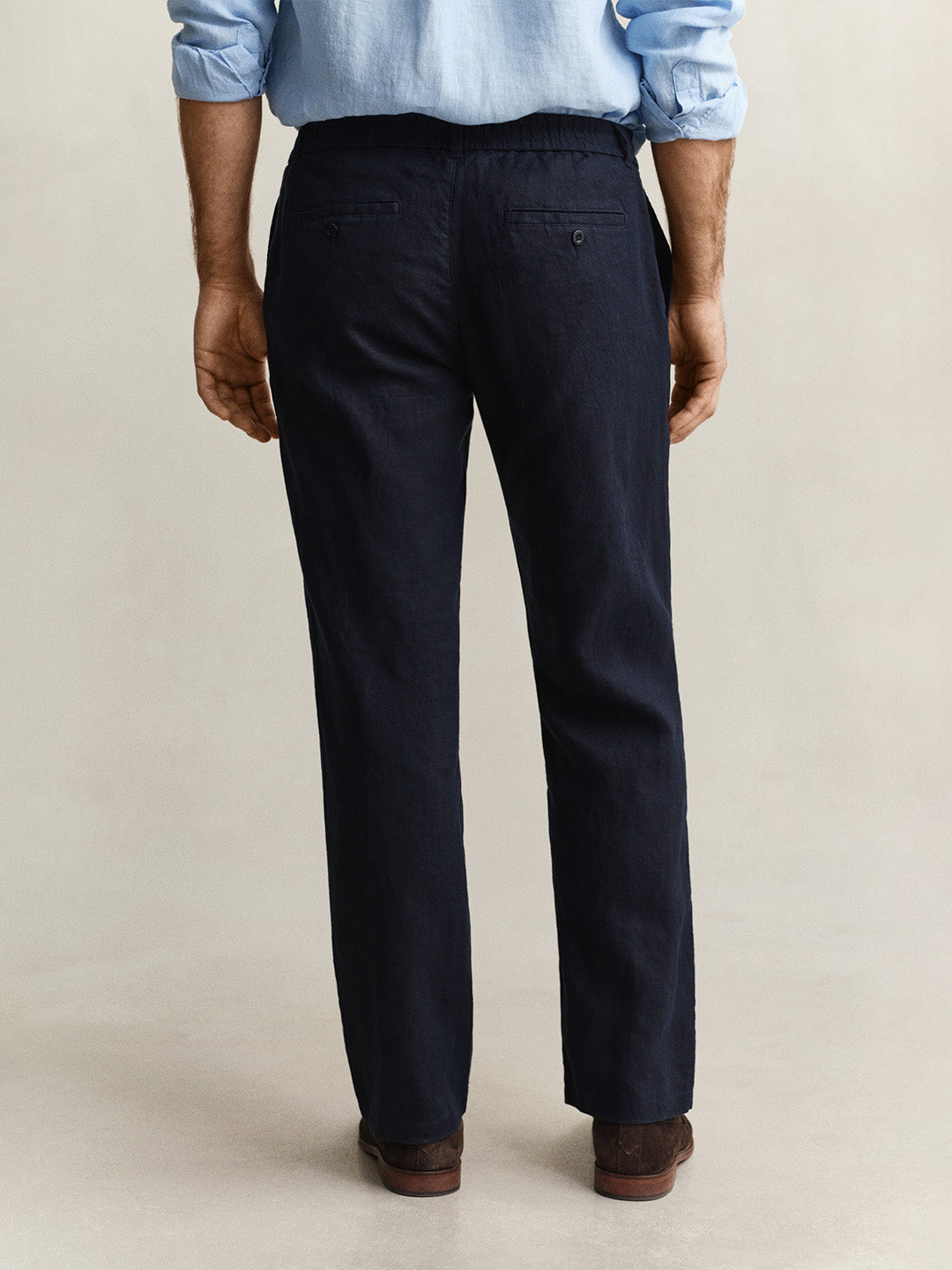 Gant Men Navy Blue Solid Regular Fit Pure Linen Trouser