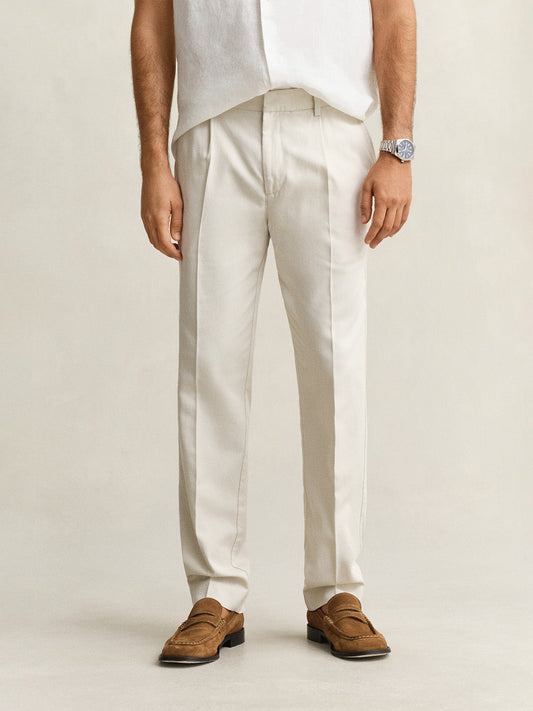 GANT Men Off White Slim Fit Lyocell Pant
