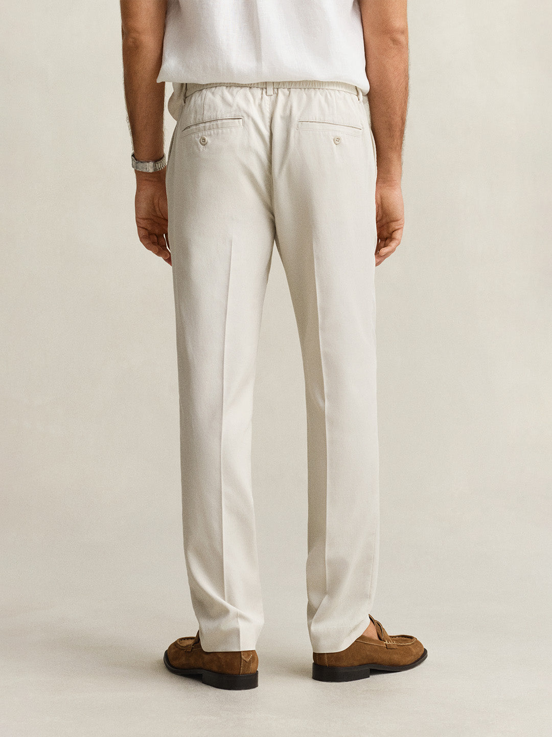 GANT Men Off White Slim Fit Lyocell Pant