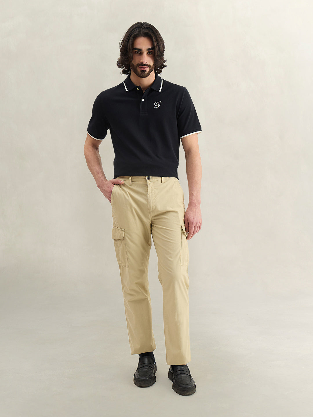 Gant Men Beige Solid Regular Fit Pure Cotton Trouser