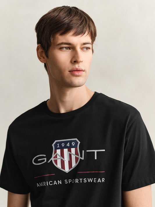 GANT Men Black Printed Regular Fit Archieve Shield T-Shirt