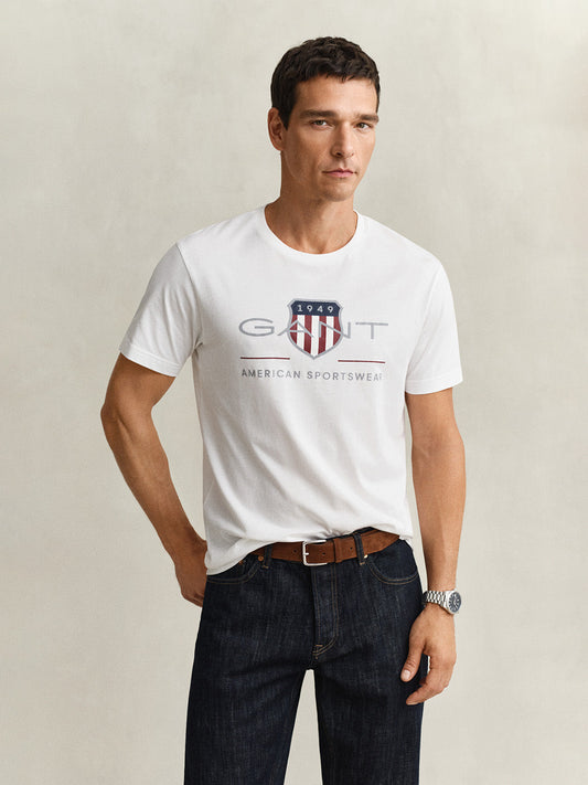 GANT Men White Printed Regular Fit Archieve Shield T-Shirt