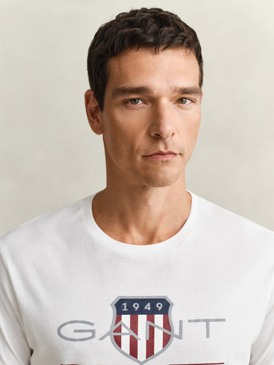 GANT Men White Printed Regular Fit Archieve Shield T-Shirt