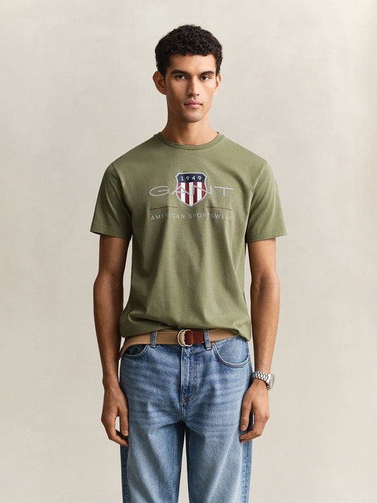 GANT Men Green Shield Printed Pure Cotton T-Shirt