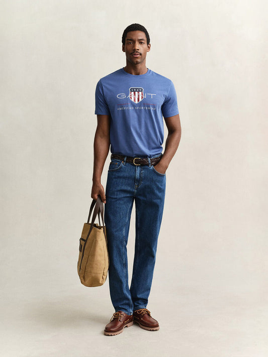 GANT Men Blue Shield Printed Pure Cotton T-Shirt